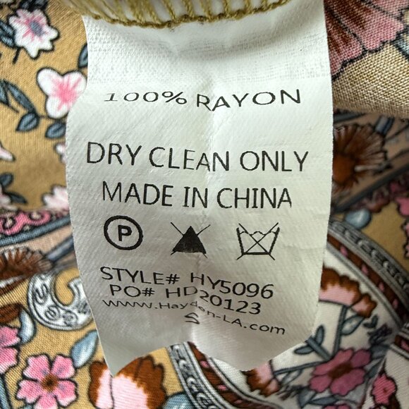 Hayden LA Tan Floral Boho Peasant Blouse Top Sz Small Surplice Flowy Lightweight - Picture 9 of 9